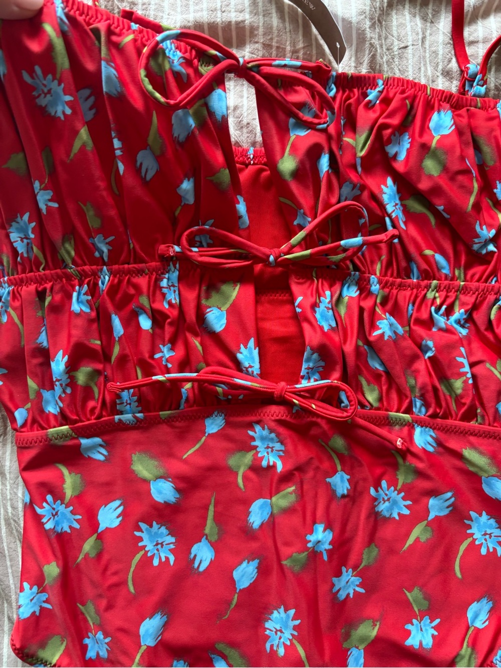 J. Crew Red One-Piece Swimsuit with Blue Floral Print - Picture 4 of 6